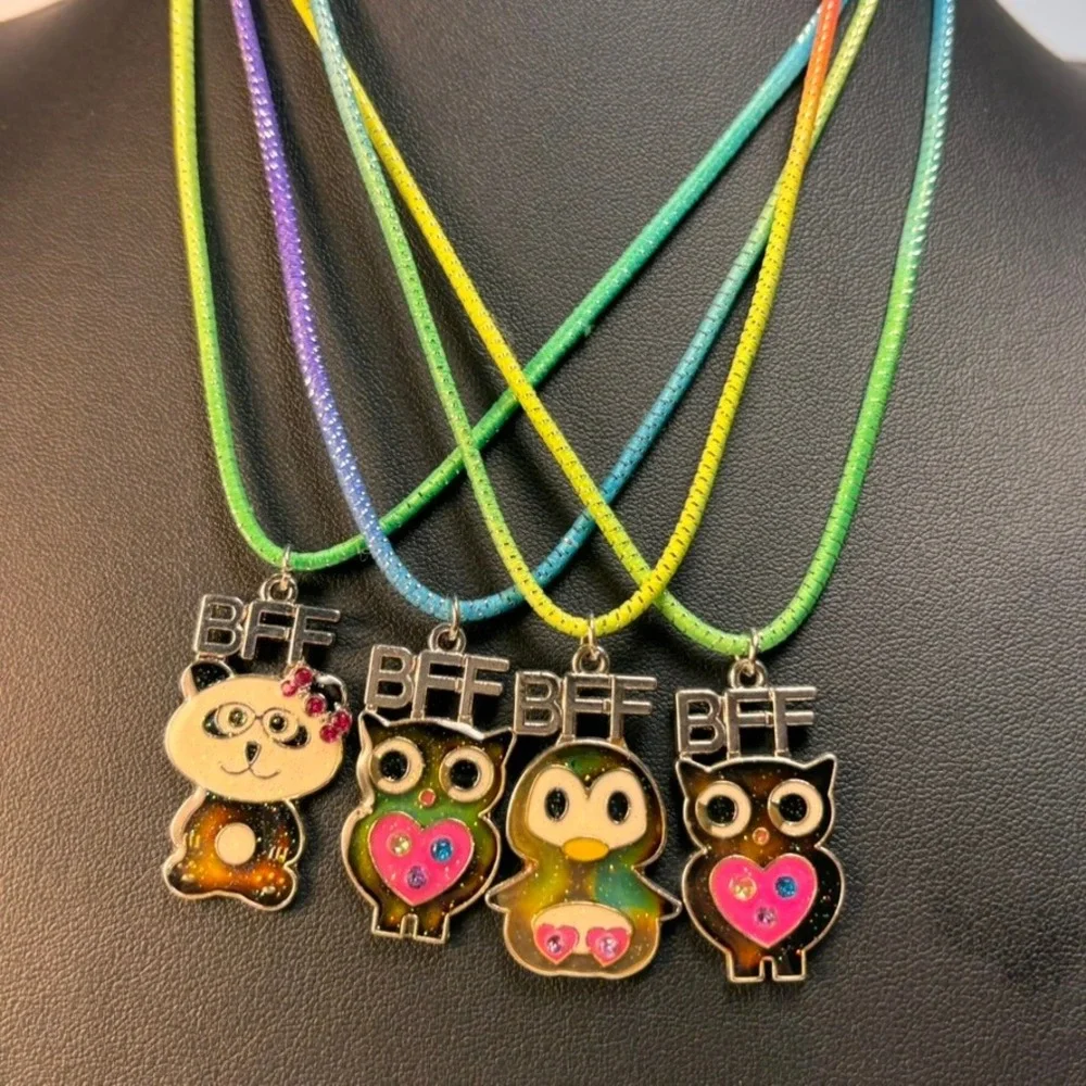 BFF Friendship Necklace Set Multicolor Animal Panda Owl Penguin Kidcore Y2K Boho